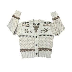 Francescas Symone Fair Isle Cropped Neutral Cardigan Sweater Size Medium Nordic‎
